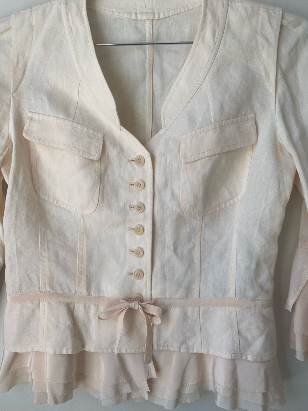 Cream Ruffle Hem Button-Up Jacket - Picture 3 of 7